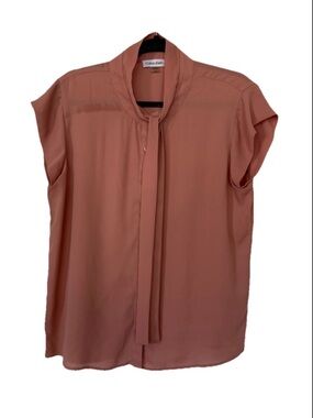 Calvin Klein Dusty Rose Tie-Neck Sleeveless Blouse L